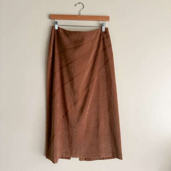 Norton McNaughton Camel Tan Stitched Midi Boho Chic Skirt - 8 Petite - Picture 1 of 4